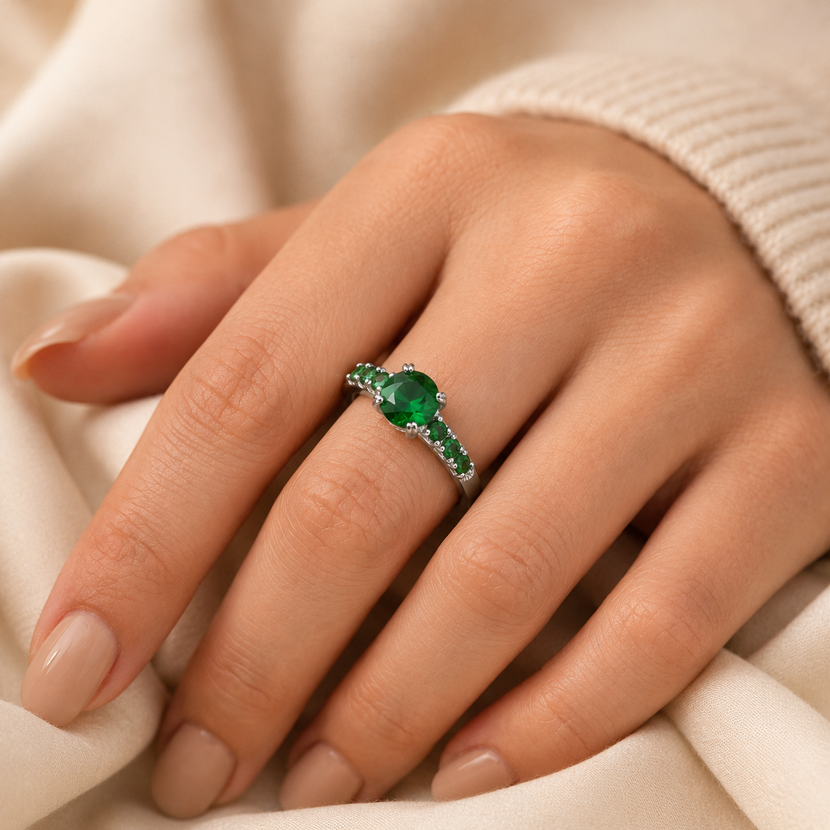 Celia White Gold Emerald Ring
