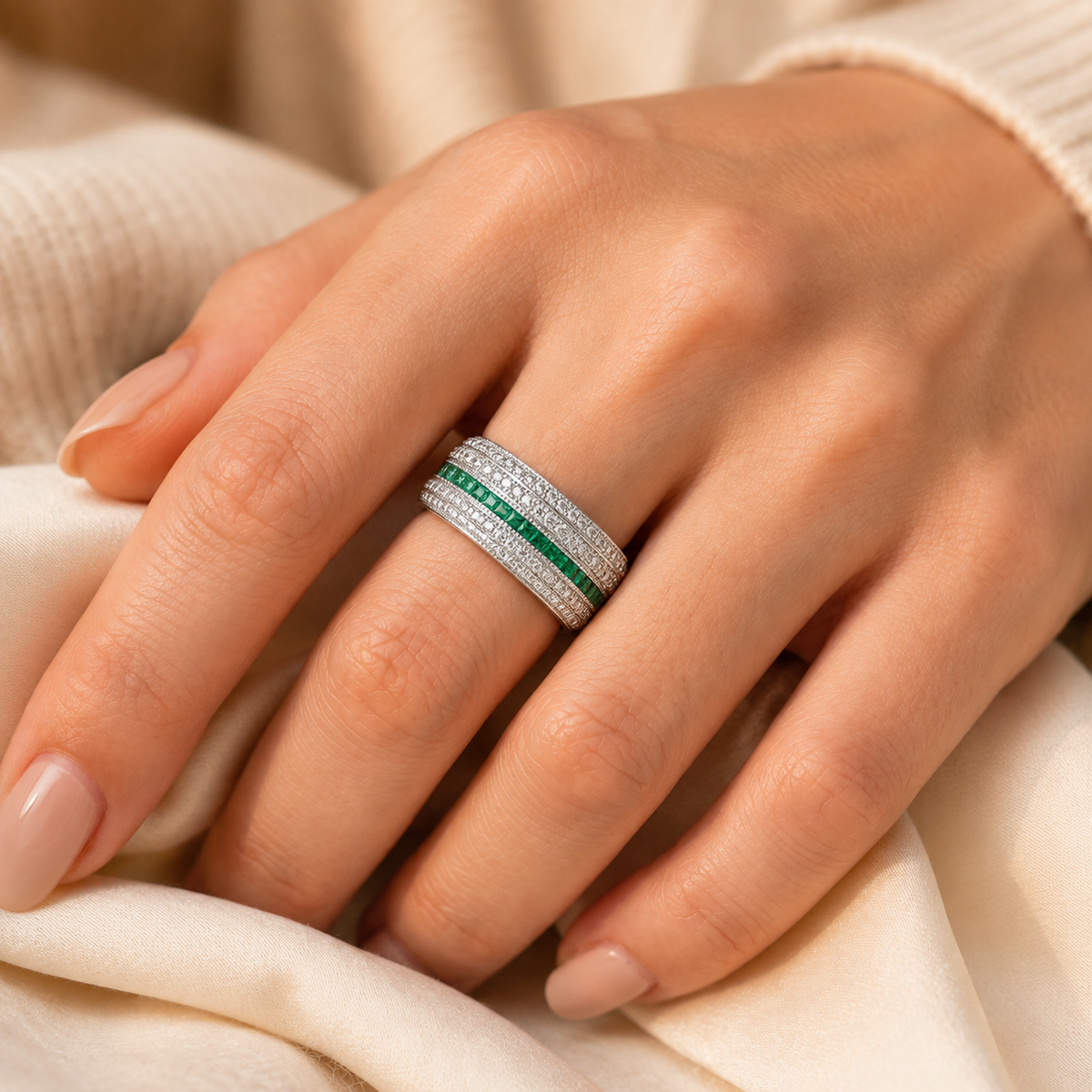 Celina White Gold Emerald Ring