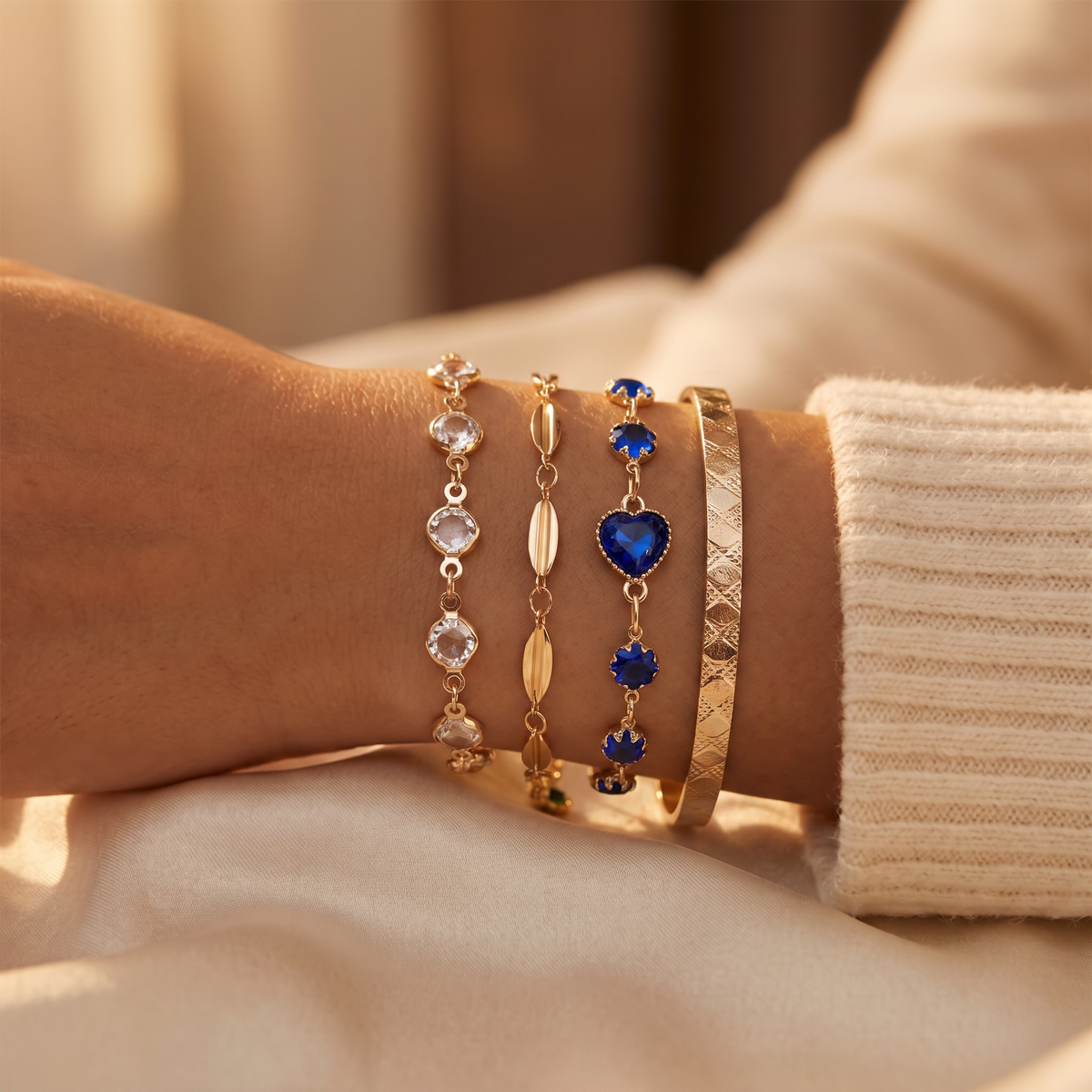 Aveline Gold Bracelet Set - worn