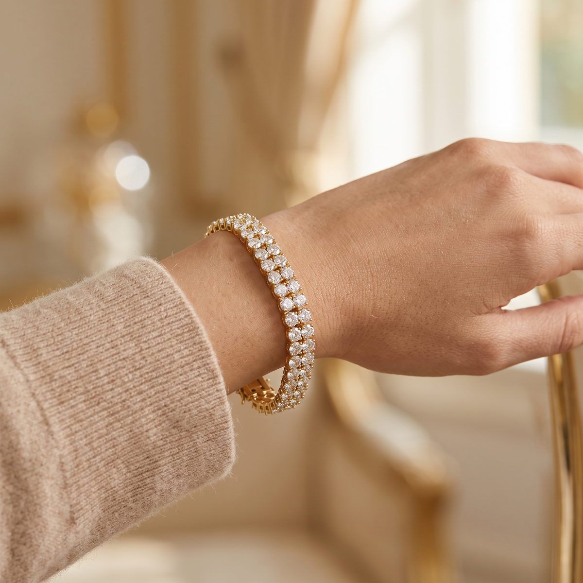 Davina Gold Tennis Bracelet - worn