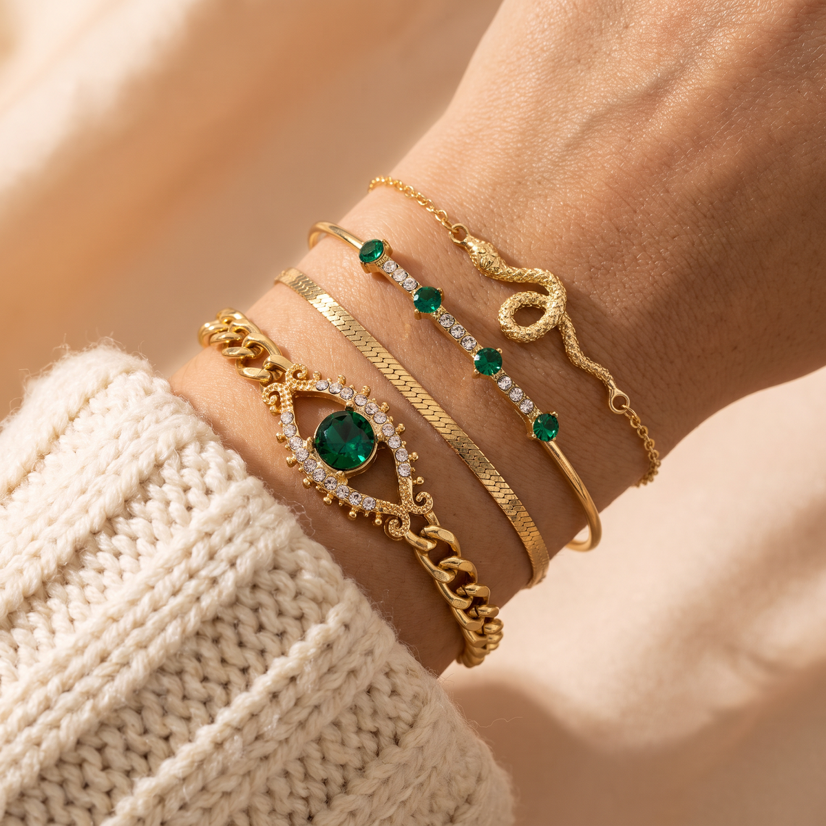 Kira Gold Emerald Set - worn