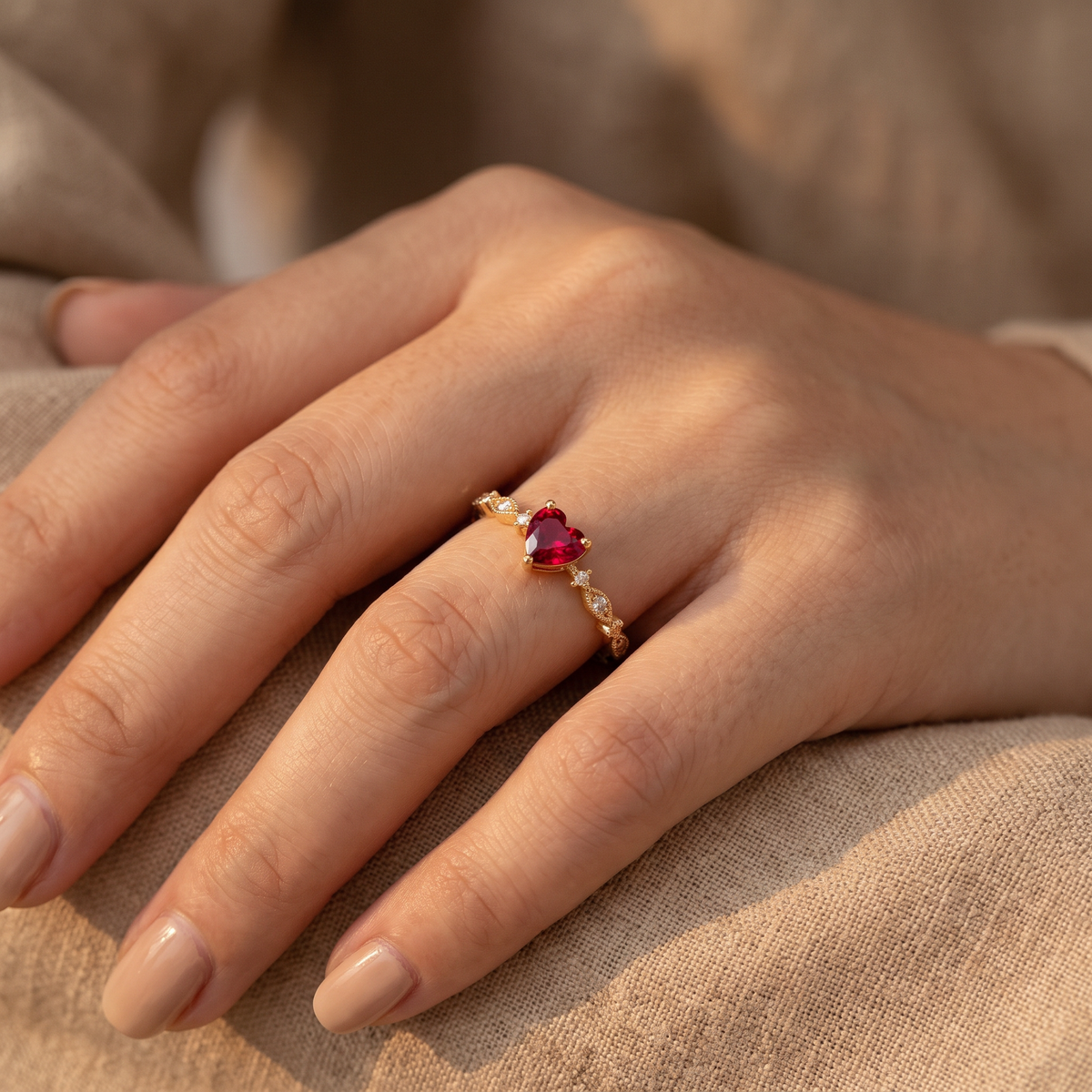 Rosalind Gold Ruby Ring - worn