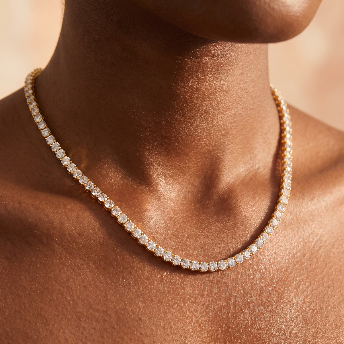 Thea Gold Tennis Necklace - worn