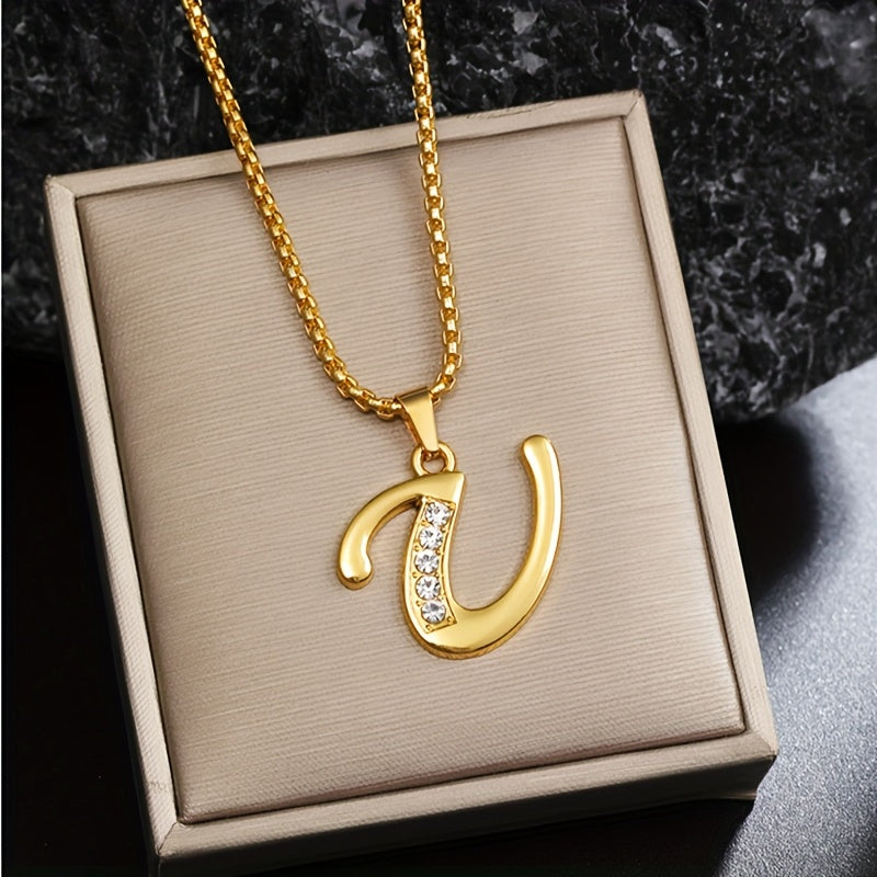 Crystal Accent Initial Necklace | Gold