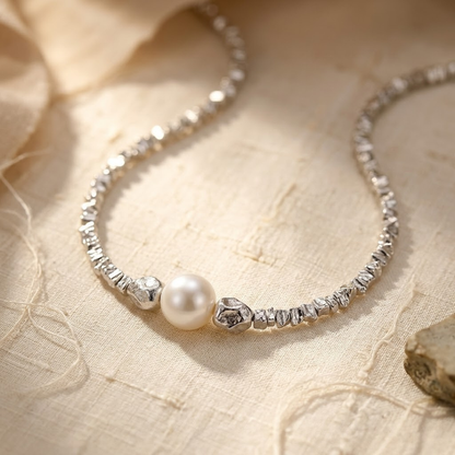 Aline Silver Pearl Choker Necklace