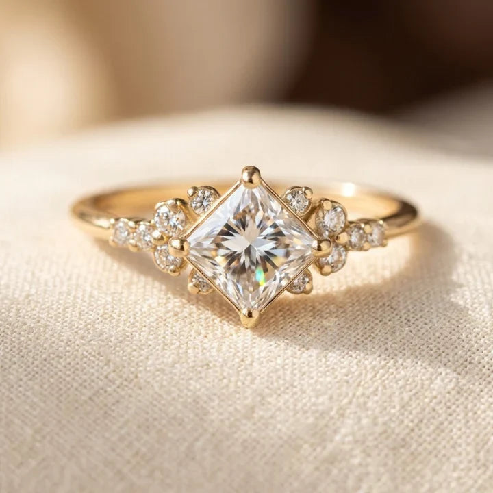 Gold Square Solitaire Ring