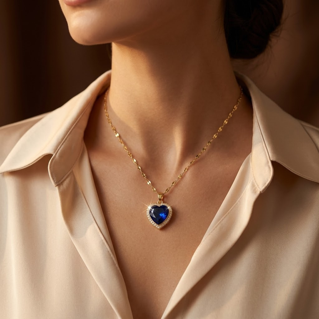 Gold Sapphire Heart Necklace