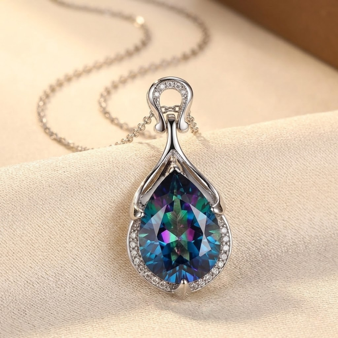 Silver Sapphire Teardrop Necklace