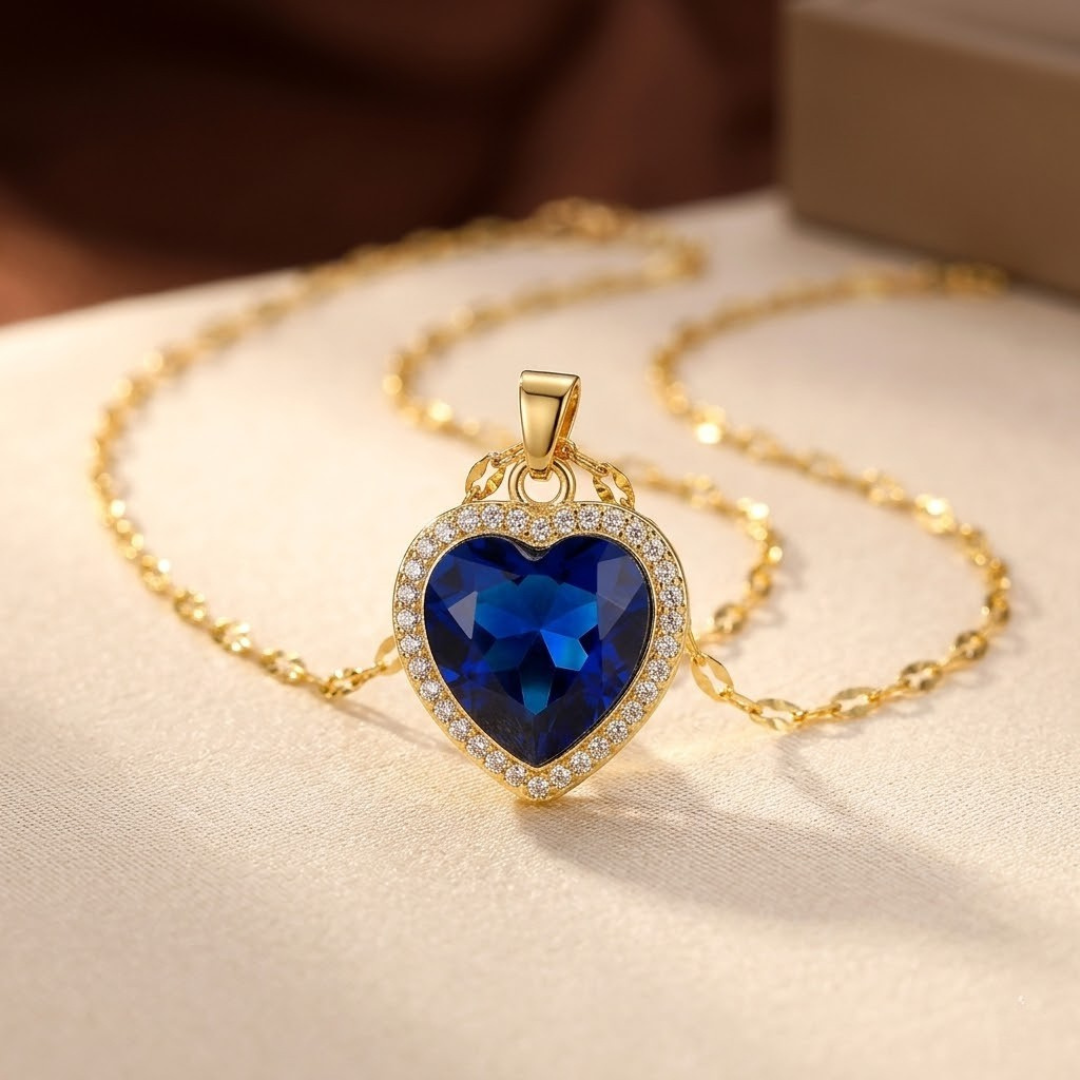 Gold Sapphire Heart Necklace