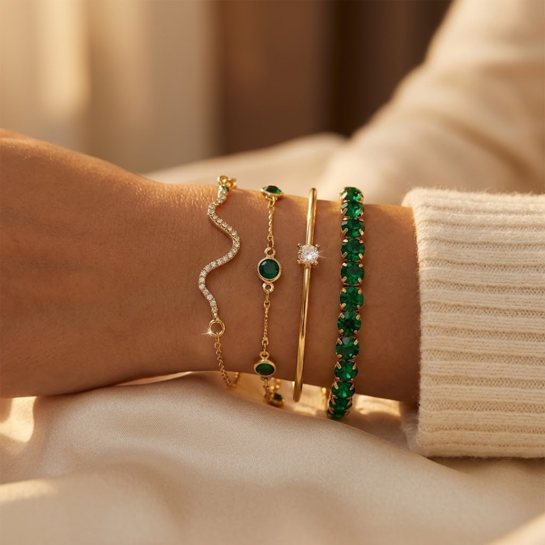 Gold Emerald Bracelet Set