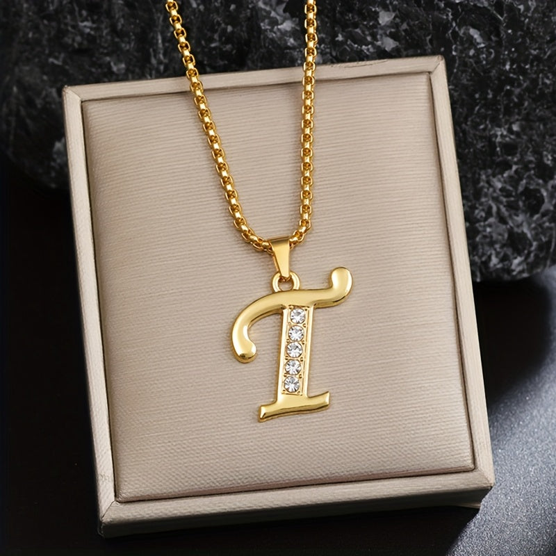 Crystal Accent Initial Necklace | Gold