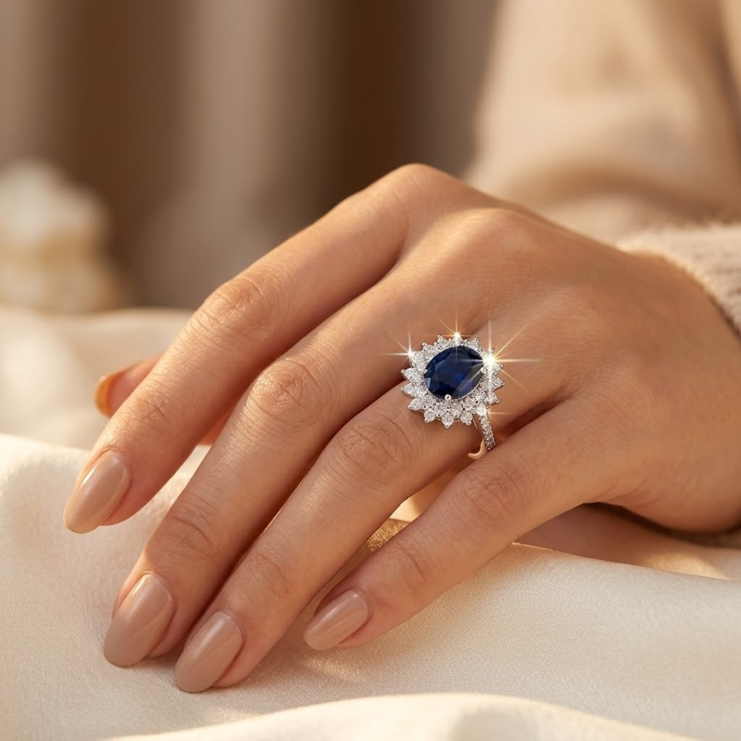 Gold Sapphire Halo Ring