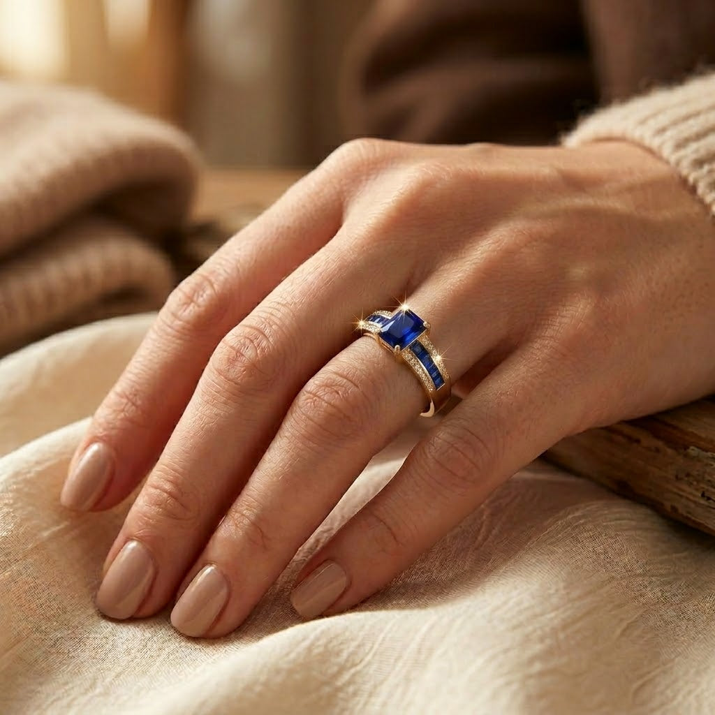 Gold Sapphire Square-Cut Ring