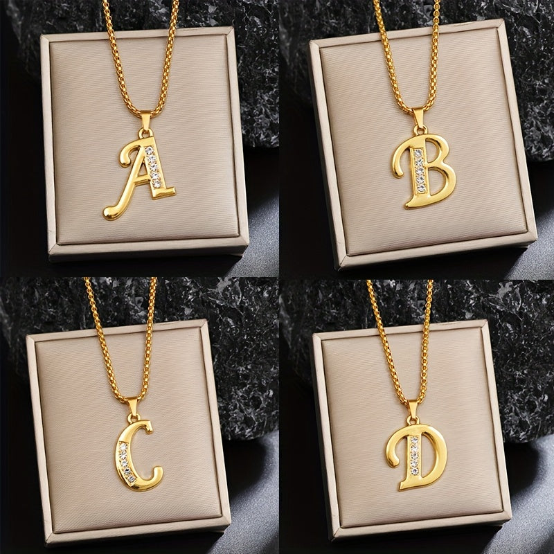 Crystal Accent Initial Necklace | Gold