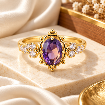 Ursula Gold Amethyst Ring