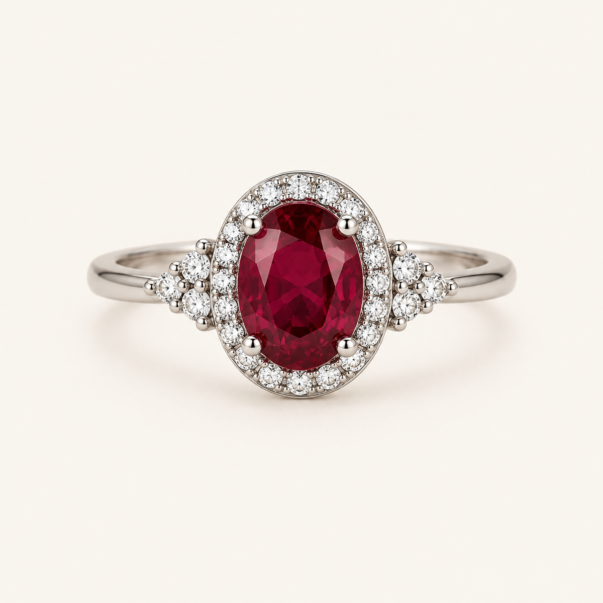 Halo White Gold Ruby Ring
