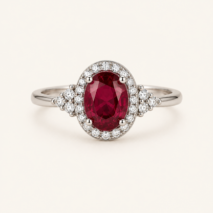 Halo White Gold Ruby Ring