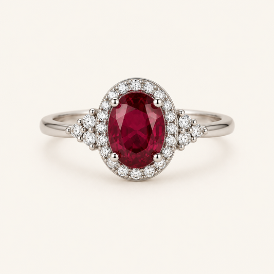Halo White Gold Ruby Ring