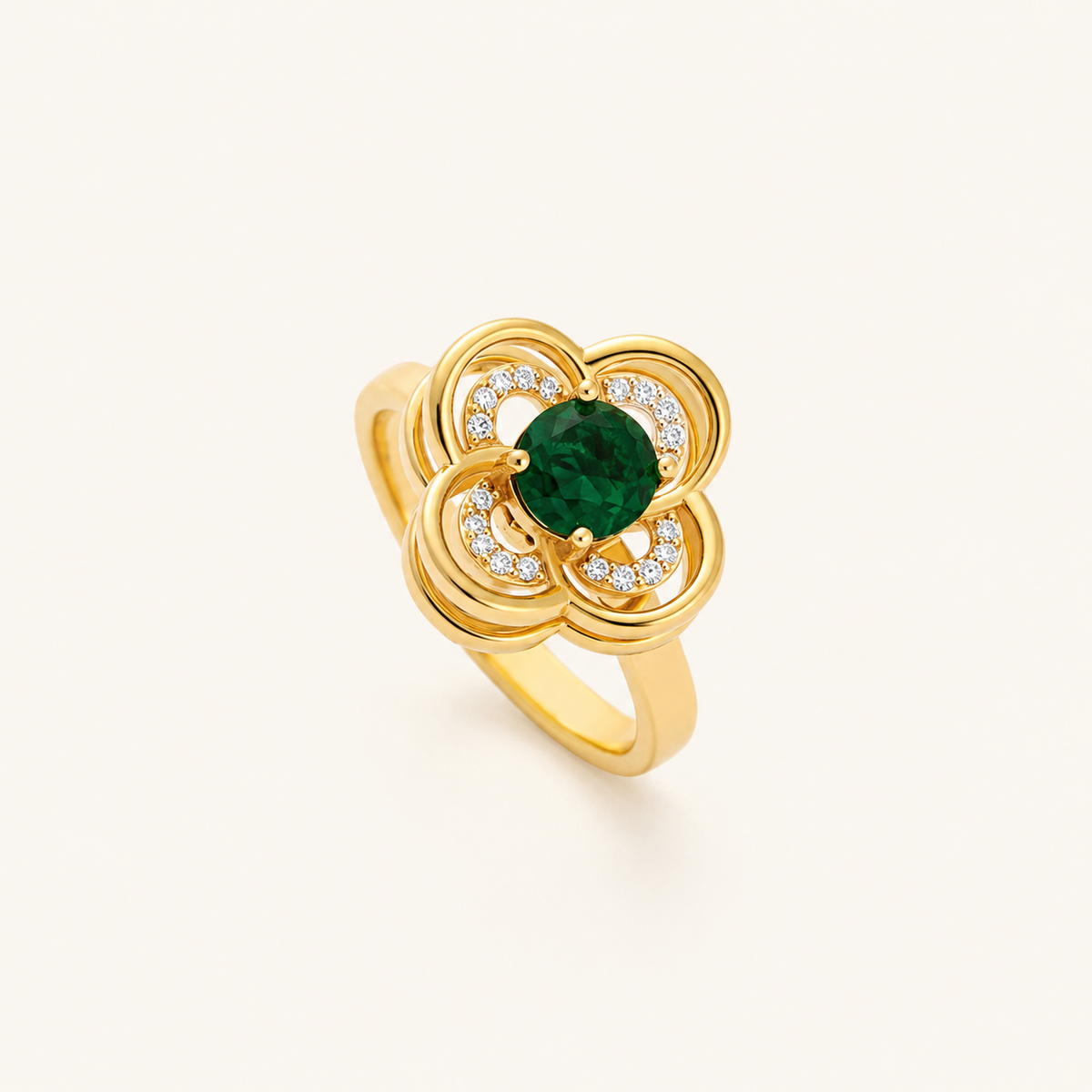Lilou Gold Emerald Halo Ring