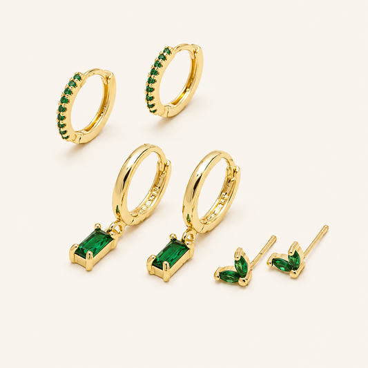 Fiorenza Gold Emerald Earrings Set