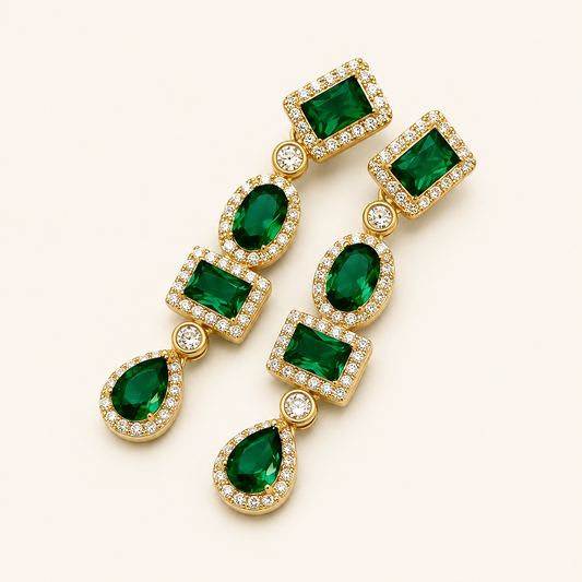 Coraline Gold Emerald Dangle Earrings