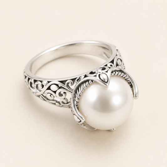 Ingrid White Gold Pearl Ring