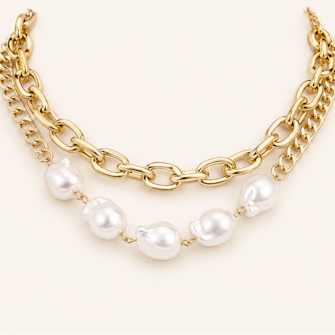 Guinevere Gold Pearl Necklace