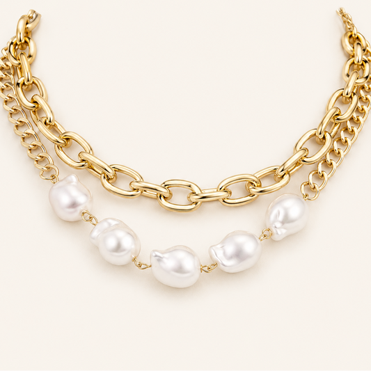 Guinevere Gold Pearl Necklace