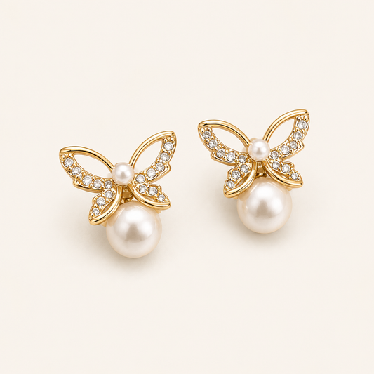 Giovanna Gold Pearl Butterfly Earrings