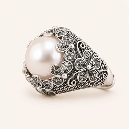 Gabriella White Gold Pearl Ring