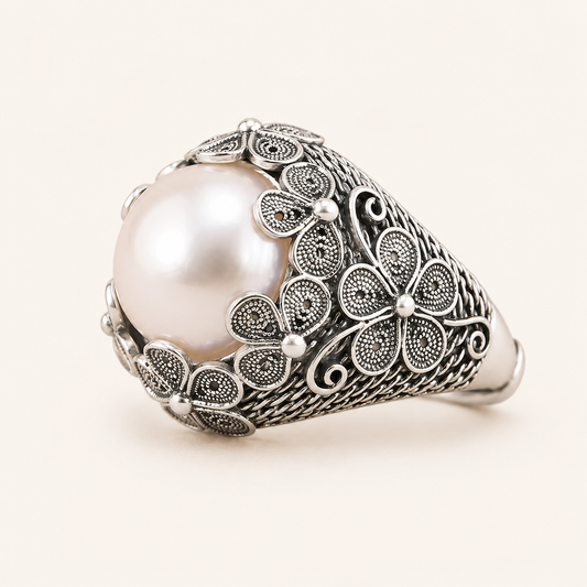 Gabriella White Gold Pearl Ring