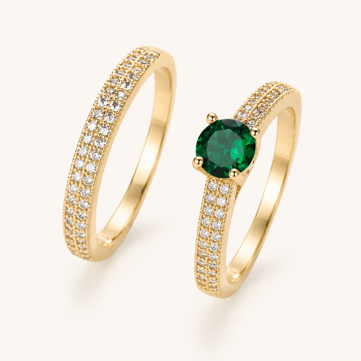 Serena Gold Emerald Ring Set