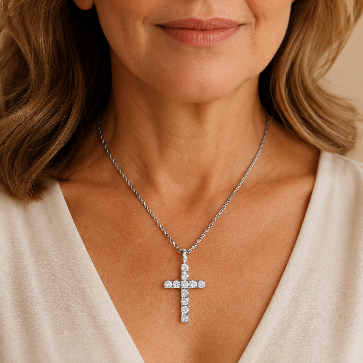 Anika White Gold Cross Necklace