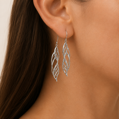 Magdalena White Gold Wave Earrings