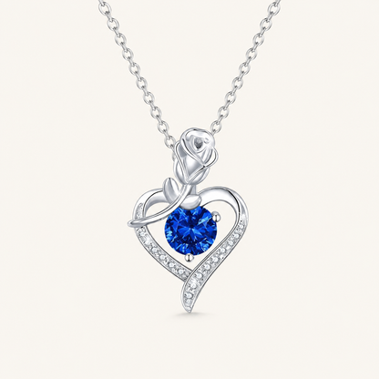 Sapphire Rose Heart Necklace