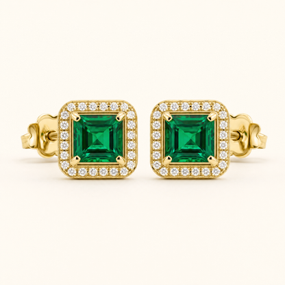 Adele Gold Emerald Earrings - studio shot