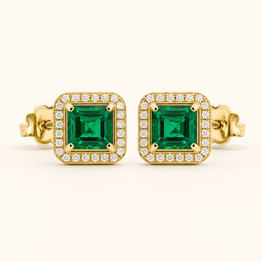 Adele Gold Emerald Earrings - studio shot