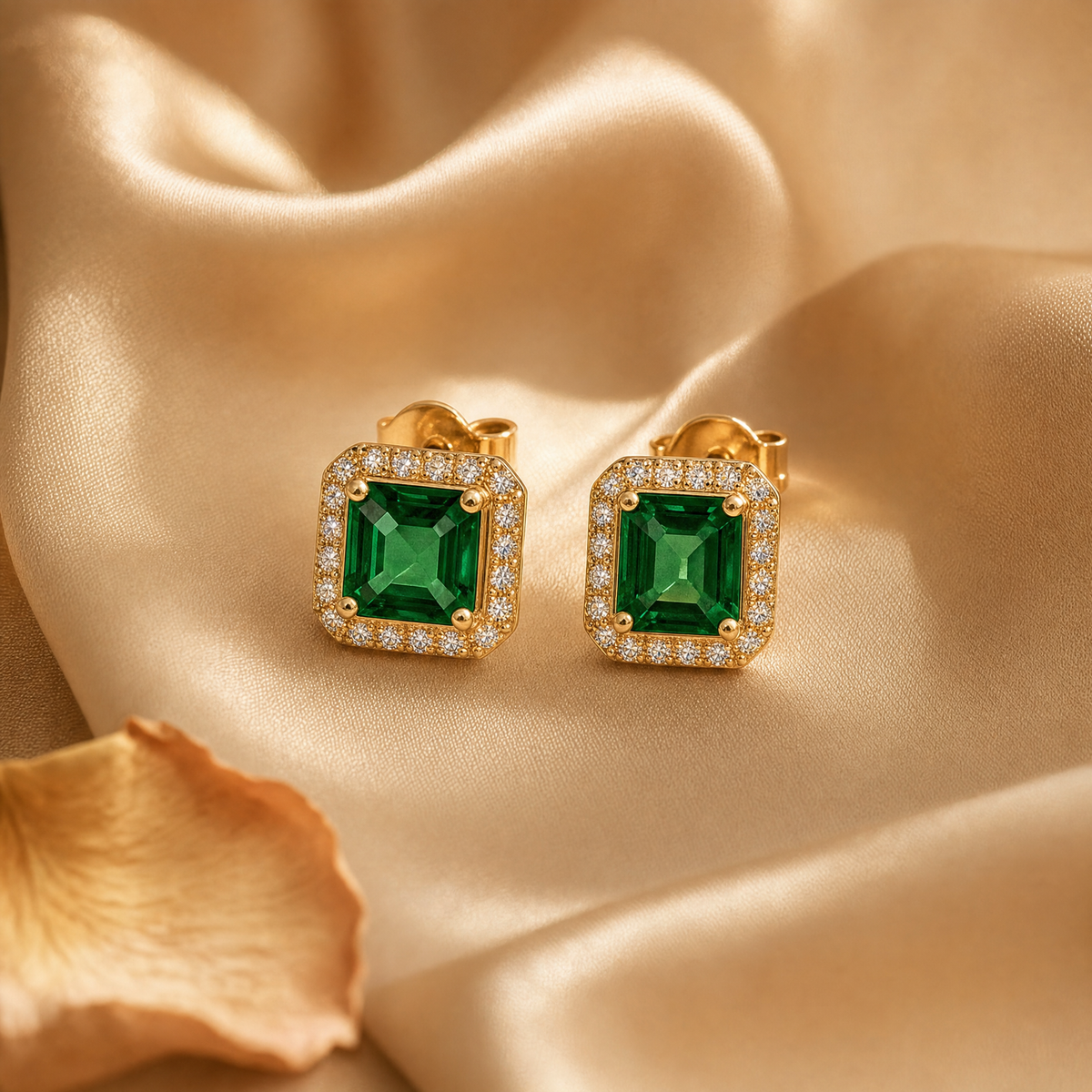 Adele Gold Emerald Earrings - lifestyle shot