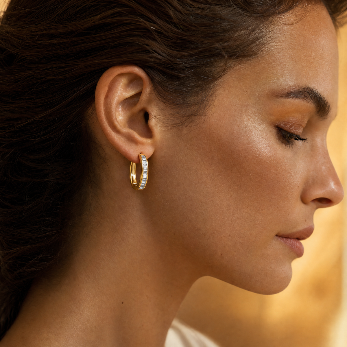 Alessia Gold Hoop Earrings - worn