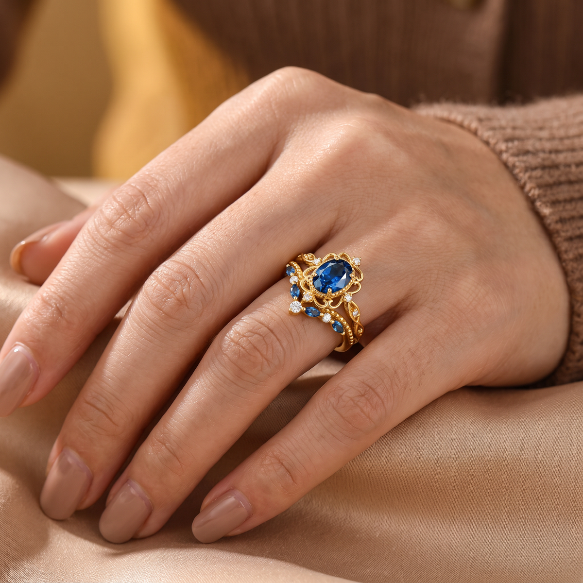 Azelia Gold Sapphire Set - worn