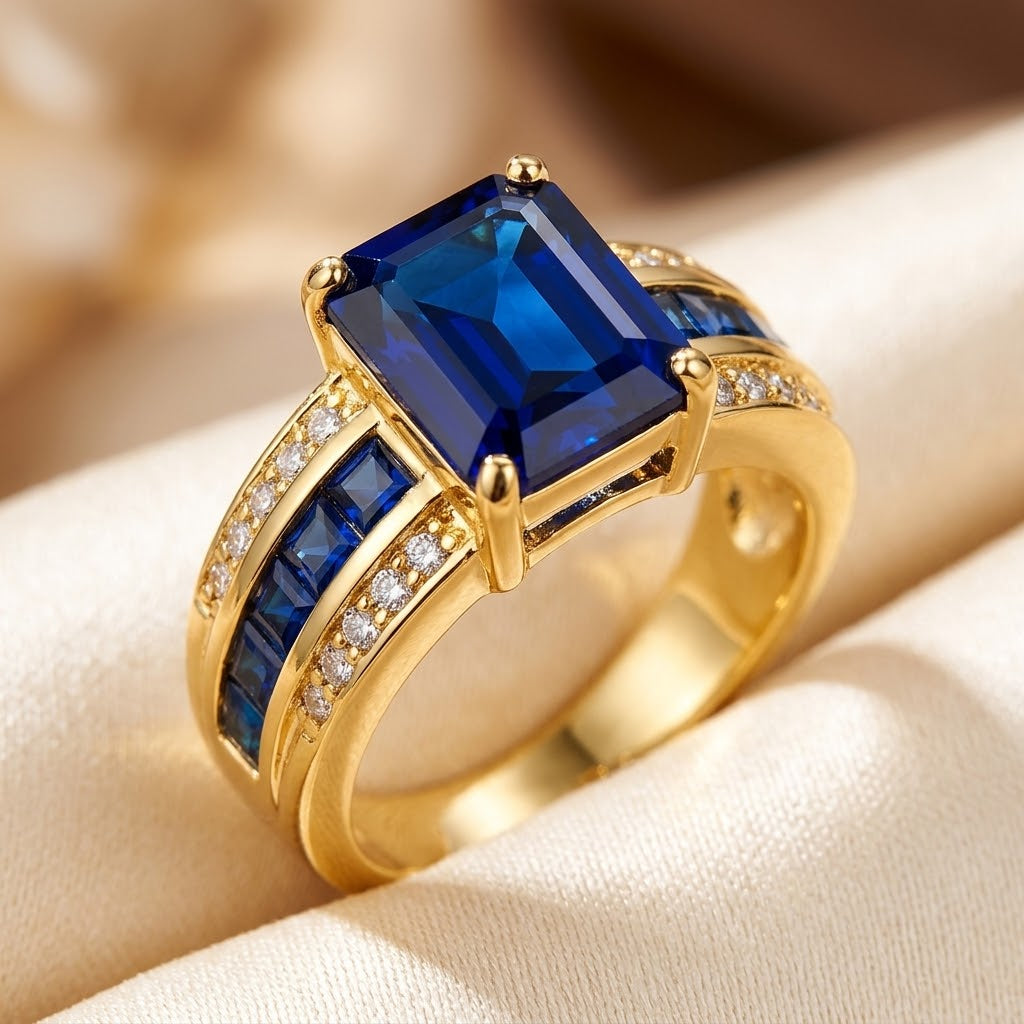 Gold Sapphire Square-Cut Ring