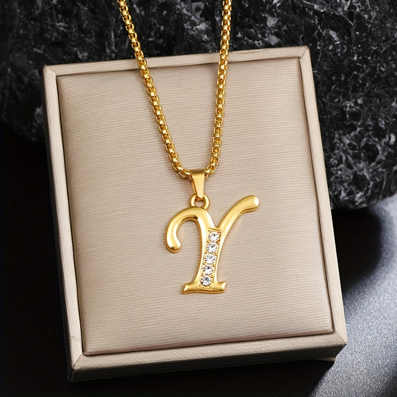 Crystal Accent Initial Necklace | Gold