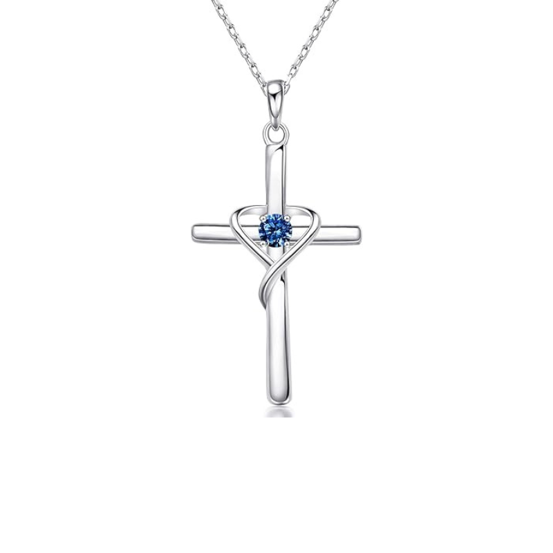 Sapphire Cross Necklace | White Gold
