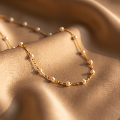 Beatrix Gold Pearl Necklace - lifestyle