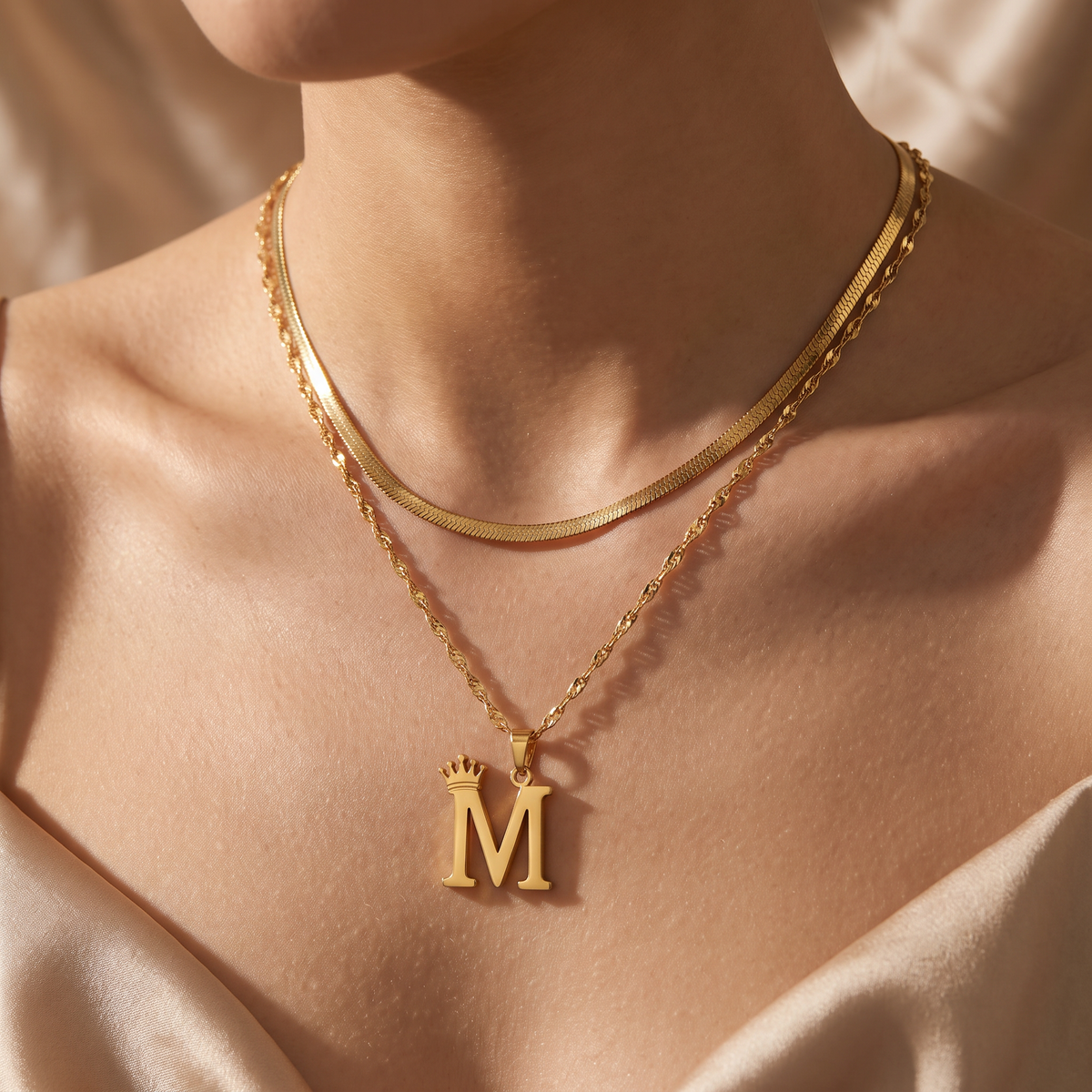 Bellamy Gold Initial Necklace - worn