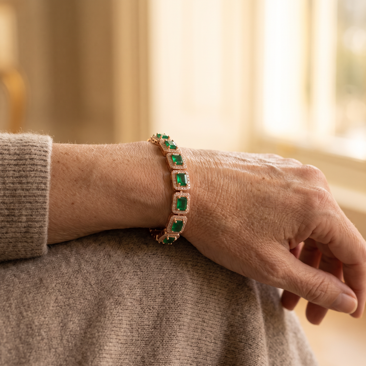 Bridget Gold Emerald Bracelet - worn