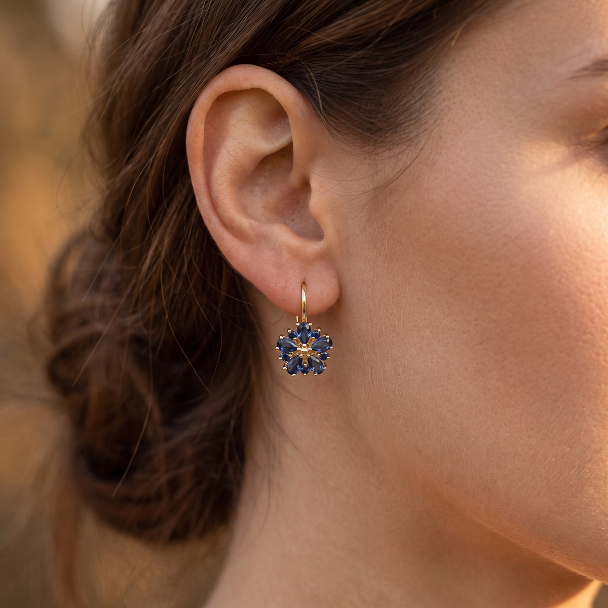 Calina Gold Flower Earrings - worn