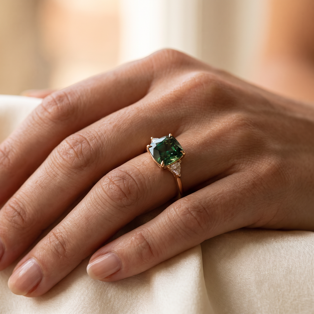 Carys Gold Emerald Ring - worn