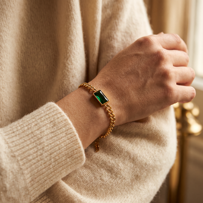 Dahlia Gold Emerald Bracelet - worn