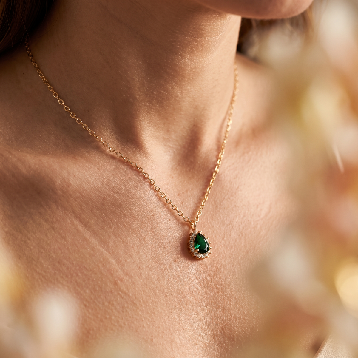 Elin Gold Emerald Necklace - worn